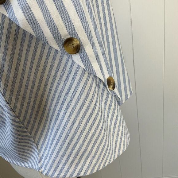 Before Womens Size Medium Sleeveless Bliuse Blue White Stripe Button Details - Picture 7 of 12